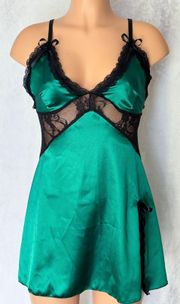 Emerald & Black, Hollowed-Out, Sheer Lace, Lingerie Slip