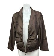 Black Vintage Brown Ruched Zip Up Pockets Collar Flight Utility Bomber Jacket M