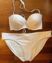 Aerie  Women's White Crochet Style Bikini Swimsuit~Bottom XL & 36C Top~Set NEW