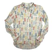 Rails Womens XS Pineapple Shirt Charli Button Front Linen Rainbow Pinas Beach