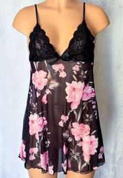 Black & Pink, Floral, Lingerie Slip