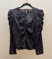 & Other Stories Black Fitted Leopard Jacquard Gathered Blouse - Size 0 - NWT