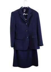 Vintage Morgan Taylor Skirt Suit Set In Navy Blue Acetate Polyester Size 12 / 14