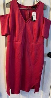 LANE BRYANT NEW Plus Size 16 Sheath Dress Pink Cold Shoulder Smoothing Slip