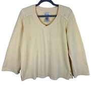 Vintage N. Y. L. New York Laundry Pale Yellow V-Neck Pullover Fleece Size L