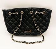 Bebe Quilted Shoulder Bag Purse Black Gold Chain Accent 10x6in Handbag Accessory