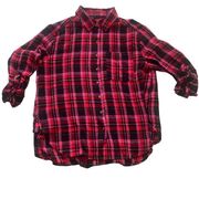 Jane + Delancey Pink & Red Plaid Button Up Shirt Top Women's L Rayon Blend