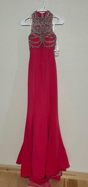 Tony Bowls TB11687 Fuchsia Hot Pink High Neck Beaded Trumpet Gown NEW 2