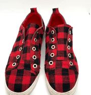 Buffalo Plaid Sneakers Slip On Style size 7