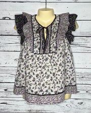 Carolina Belle NWT Size S Floral Patchwork Print Tiered Ruffle Peasant Shirt Top