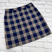 Brooks Brothers Wool Blend Pencil Mini Skirt Size 14 Navy Plaid Side Zipper