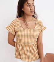 Madewell Gingham Knit Ruffle-Hem Top - Size XL