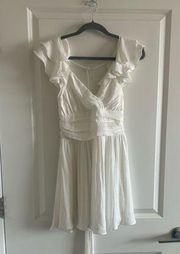 Angel Biba Pleated Ruffle Sleeveless White Lined Dress