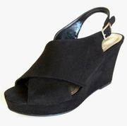 STYLE & CO Women’s Black Stilla Faux Suede Peep Toe Wedge Sandals Size 7.5