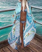 Blue Kimono Beach Swim Suit Coverup