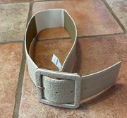 Express vegan leather and elastic wide belt in ivory white S/M