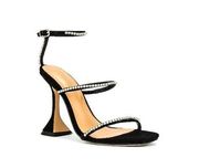 TONY BIANCO Womens 9 Shy Sandal In Black Suede Rhinestone Heel Square Toe New