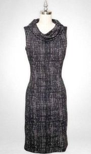 Willi Smith Black & Gray Printed Cowl Neck Sheath Dress 4 Small