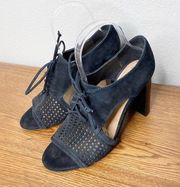 tahari black perforated lace up booties open toes size 7.5