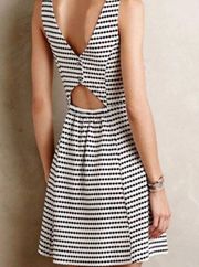 Anthropologie Rewind Black White Stripe Cutout Back Mini Dress Size 0