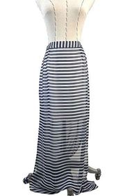 Gianni Bini Striped Slit Pleated Banded Waist Zip High Low Maxi Lined Skirt M