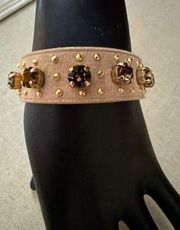 Givenchy leather bracelet w Swarovsky crystals, faceted beads & shark tooth lock