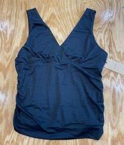 Halogen Tank Women's XL Black 100% Polyester Ruched Side V-Neck Preppy Top B62