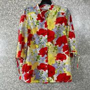 Blair Colorful Floral Oversized Button Up Blouse - Size Medium - 3/4 Tie Sleeves