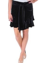 AQUA black velvet ruffled hem mini skirt