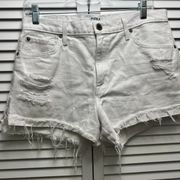 PISTOLA White Distressed Denim Shorts with Raw Hem Size 29