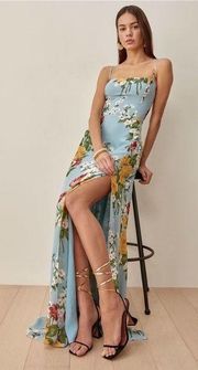 Reformation floral slit front Ingrid maxi dress wedding guest size 10