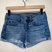 American Eagle AE Medium Wash Denim Stretch Shortie Shorts