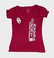 OU Vintage Y2K Red River Showdown Burnout Shirt | Medium | Fitted V-Neck Tee