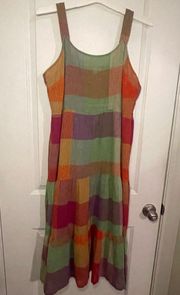 Women’s Beach Lunch Lounge Plaid Midi Sundress Colorful Flowy Beach Dress Size L