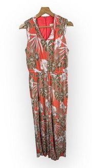 Chicos Womens size 0 US 4 Small Hawaiian Floral Print Wide Leg Jumpsuit Stretch