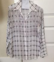 Saks 5th Avenue White pattern with jewels blouse, S