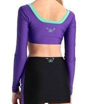 Puma Dua Lipa Crop Top Long Sleeve Purple Green Butterfly Size Medium Cropped