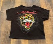 Retro Ed Hardy Tiger Graphic Cropped Short Sleeve Size Medium