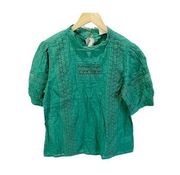Universal Thread Womens Blouse Green Cotton Cutout  Crochet Short Sleeves Top  M