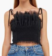 NWT Anthropologie Endless Rose Black Tulle Crop Top Tank Size Large