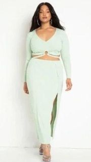 NWOT Eloquii Mint Green High Slit Ribbed Maxi Skirt Plus Size 18 / 20