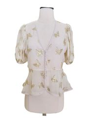 Love Shack Fancy Silk Jordan Butterfly Top Cream Gold Small Short Puff Sleeve