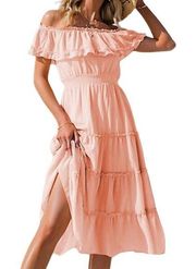 Simplee off shoulder ruffled tiered dress