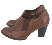 ST. JOHN’S BAY SLIDE ON LEATHER OXFORD BROWN HEELED ANKLE BOOTS WOMENS SHOES