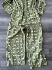 Style & Co Green Cotton Jumpsuit Size M Button Front Wide Leg