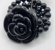 Vintage 90s Rebecca Malone Large Black Floral Beaded Bracelet