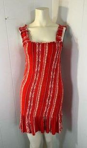 Versona Women's Red Smocked Square Neckline Sleeveless Ruffle Mini Dress Size M