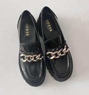 Guess Women's Hillford Shiny Black Faux Leather Platform Chunky  Loafers Sz 7.5