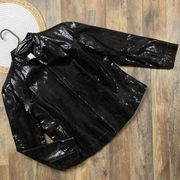 Chicos Black Leather Jacket Textured Reptile Print Lined Womens 12 (Chico's 2)