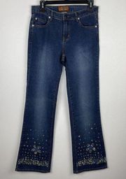 RARE Boom Boom Jeans Size 7 8‎ Beaded Wide Leg Embellished Retro Hippie Boot Cut